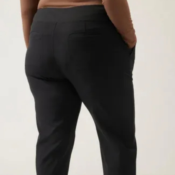 Athleta Pull on ankle Athleasure Black Women's Strechy Pants side satin Sripe - Picture 2 of 6